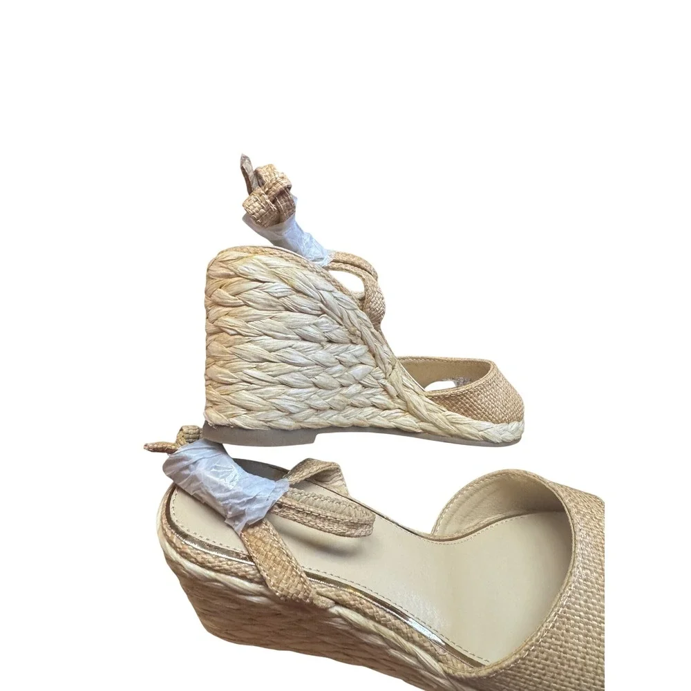 Espadrille Wedge Sandals Womens 6 Tan New in‎ box Woven Straw